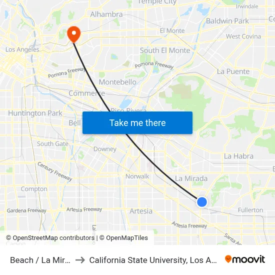 Beach / La Mirada to California State University, Los Angeles map