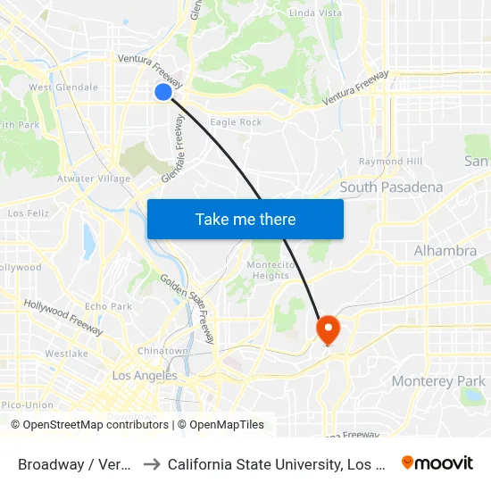 Broadway / Verdugo to California State University, Los Angeles map