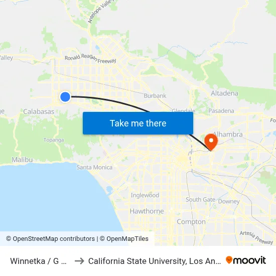 Winnetka / G Line to California State University, Los Angeles map