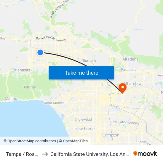 Tampa / Roscoe to California State University, Los Angeles map