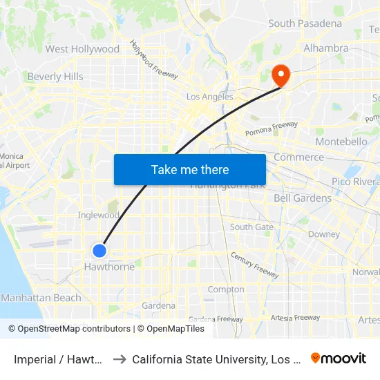 Imperial / Hawthorne to California State University, Los Angeles map
