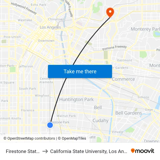Firestone Station to California State University, Los Angeles map