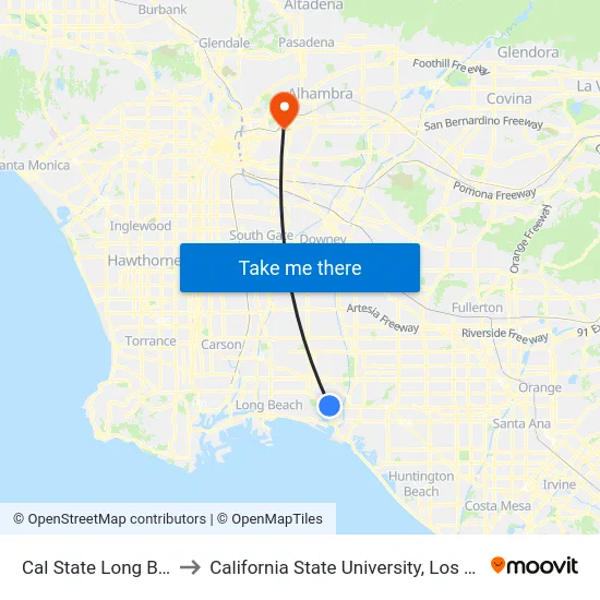 Cal State Long Beach to California State University, Los Angeles map