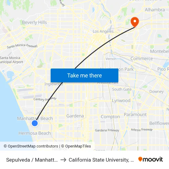 Sepulveda / Manhattan Beach to California State University, Los Angeles map