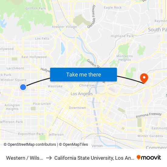 Western / Wilshire to California State University, Los Angeles map