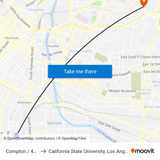 Compton / 46th to California State University, Los Angeles map