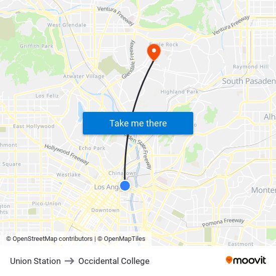 Union Station to Occidental College map