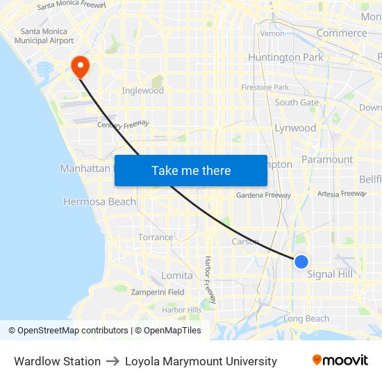 Wardlow Station to Loyola Marymount University map