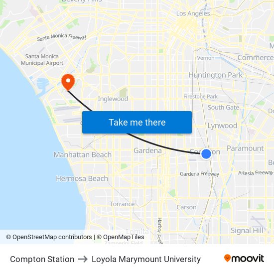 Compton Station to Loyola Marymount University map