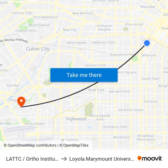 LATTC / Ortho Institute to Loyola Marymount University map