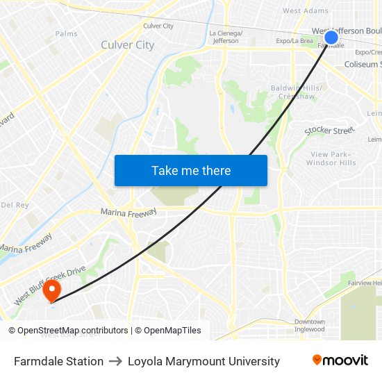 Farmdale Station to Loyola Marymount University map