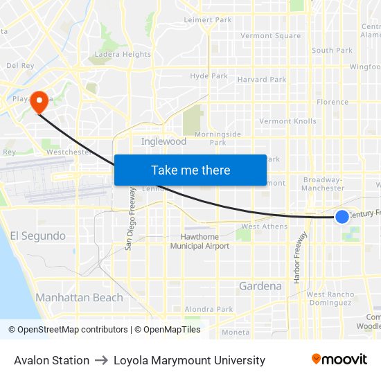 Avalon Station to Loyola Marymount University map