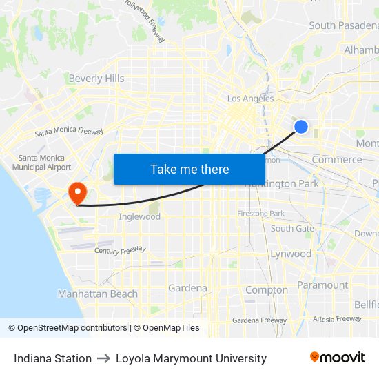 Indiana Station to Loyola Marymount University map