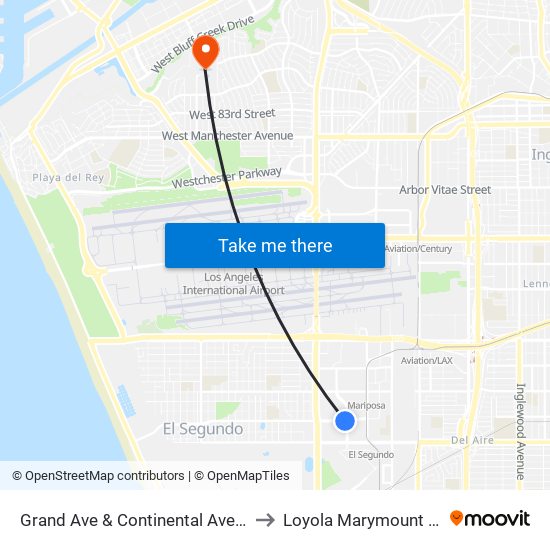 Grand Ave & Continental Ave (Eastbound) to Loyola Marymount University map