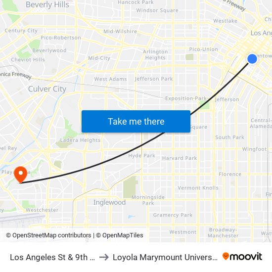 Los Angeles St & 9th St to Loyola Marymount University map