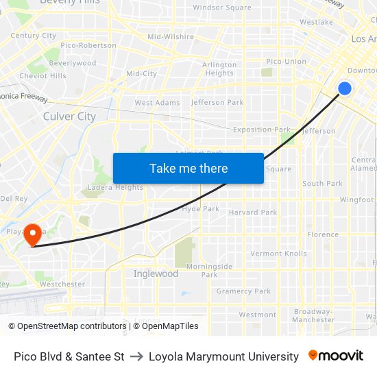 Pico Blvd & Santee St to Loyola Marymount University map