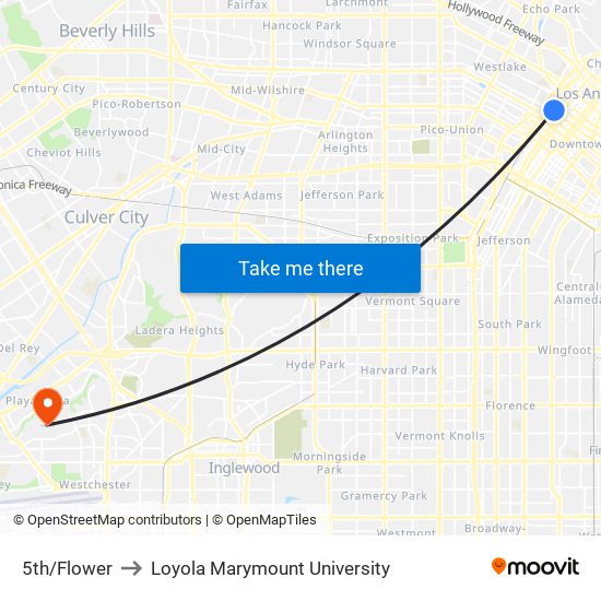 5th/Flower to Loyola Marymount University map