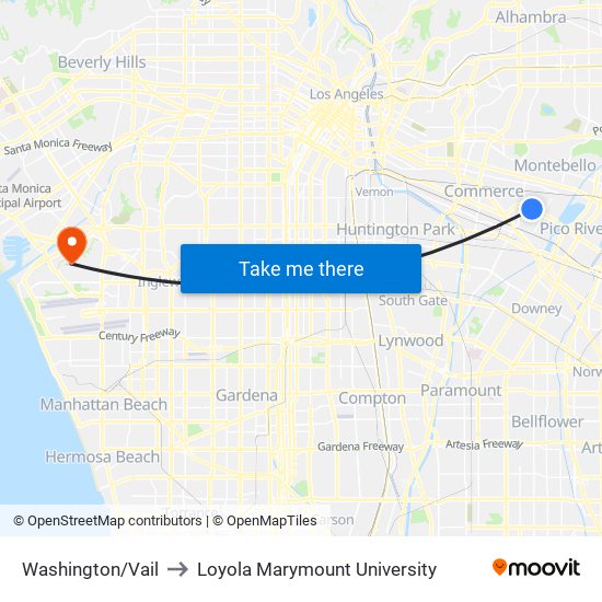 Washington/Vail to Loyola Marymount University map