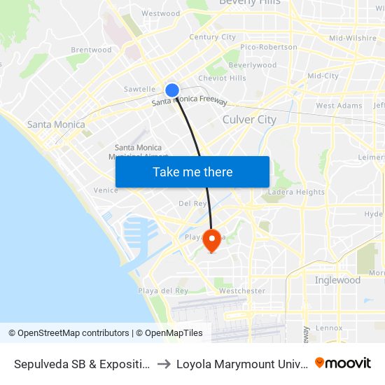 Sepulveda SB & Exposition Ns to Loyola Marymount University map