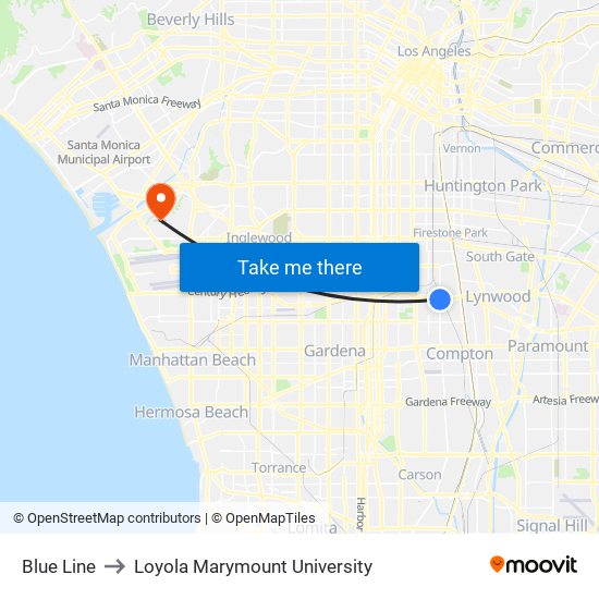 Blue Line to Loyola Marymount University map