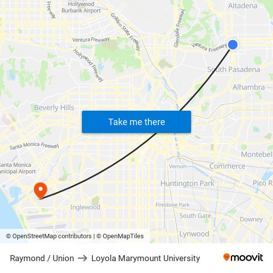 Raymond / Union to Loyola Marymount University map