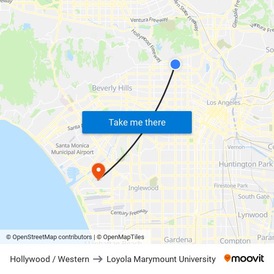 Hollywood / Western to Loyola Marymount University map