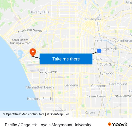 Pacific / Gage to Loyola Marymount University map