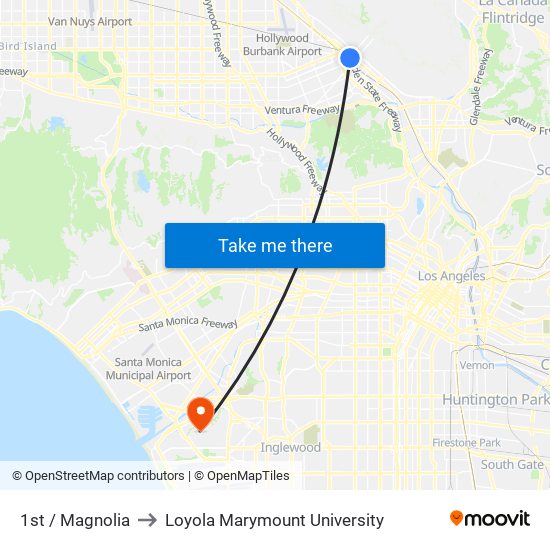 1st / Magnolia to Loyola Marymount University map