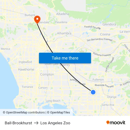Ball-Brookhurst to Los Angeles Zoo map
