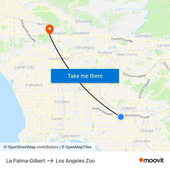 La Palma-Gilbert to Los Angeles Zoo map