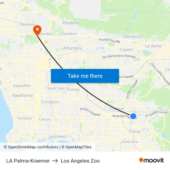 LA Palma-Kraemer to Los Angeles Zoo map