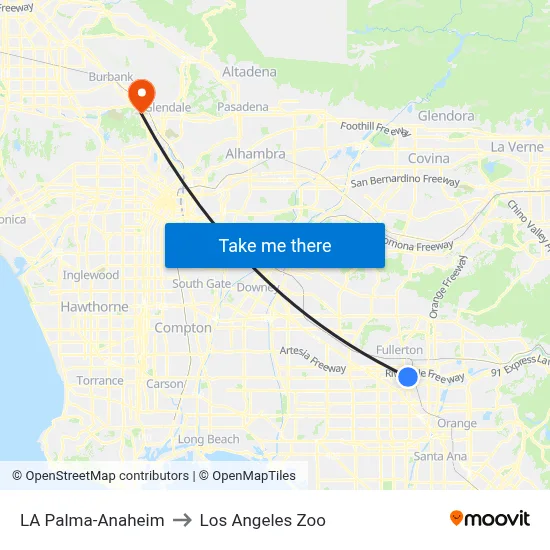 LA Palma-Anaheim to Los Angeles Zoo map