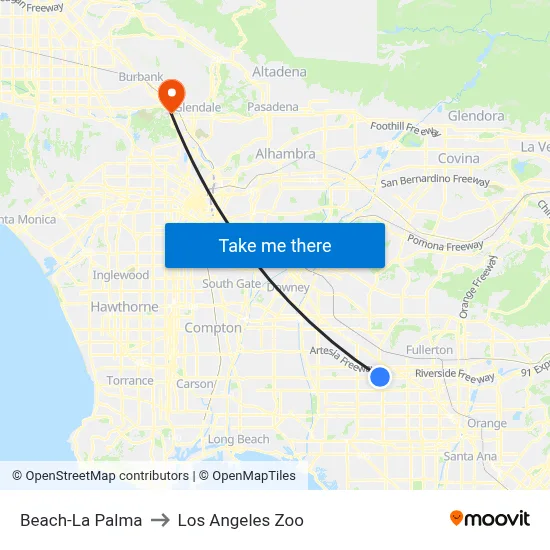 Beach-La Palma to Los Angeles Zoo map