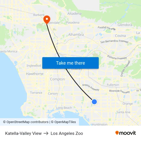 Katella-Valley View to Los Angeles Zoo map