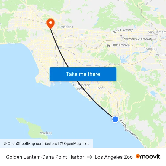 Golden Lantern-Dana Point Harbor to Los Angeles Zoo map