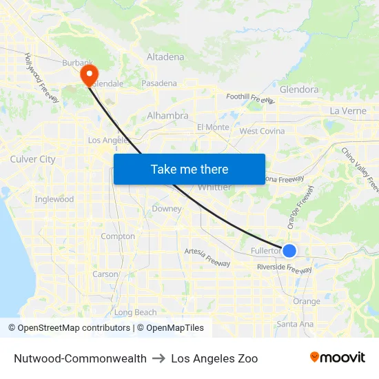 Nutwood-Commonwealth to Los Angeles Zoo map