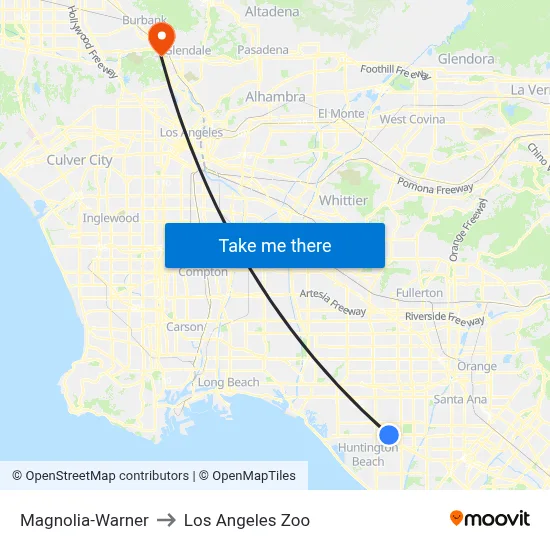 Magnolia-Warner to Los Angeles Zoo map