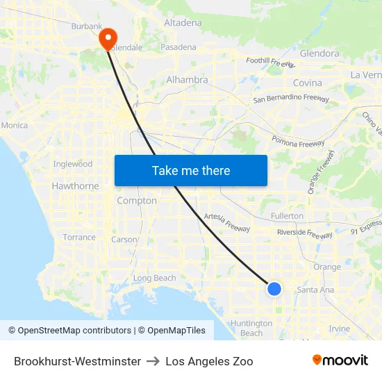 Brookhurst-Westminster to Los Angeles Zoo map