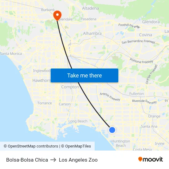 Bolsa-Bolsa Chica to Los Angeles Zoo map