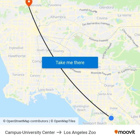 Campus-University Center to Los Angeles Zoo map