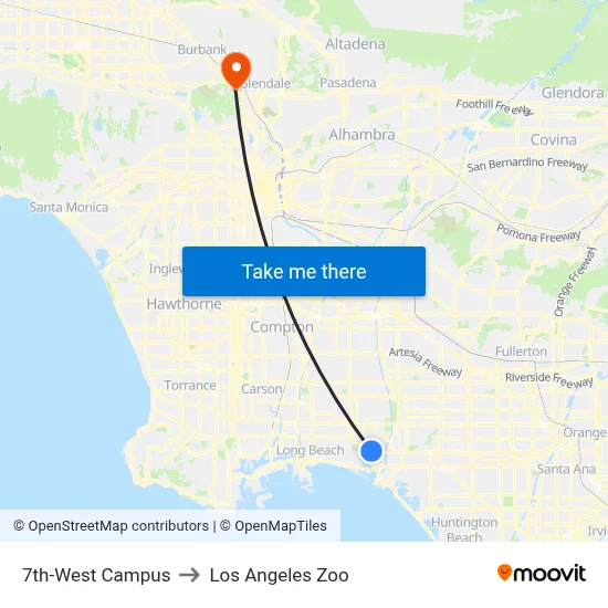 7th-West Campus to Los Angeles Zoo map