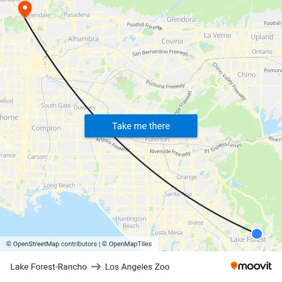 Lake Forest-Rancho to Los Angeles Zoo map