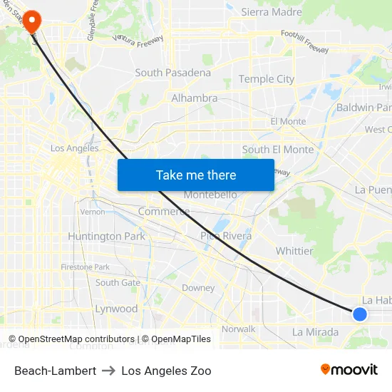 Beach-Lambert to Los Angeles Zoo map