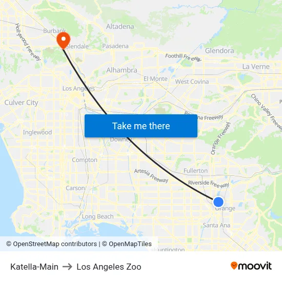 Katella-Main to Los Angeles Zoo map