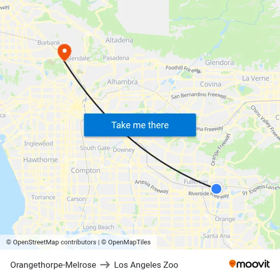 Orangethorpe-Melrose to Los Angeles Zoo map