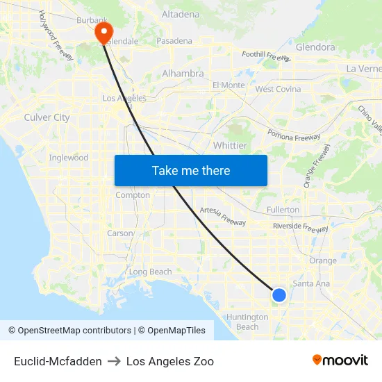 Euclid-Mcfadden to Los Angeles Zoo map
