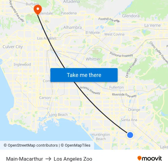 Main-Macarthur to Los Angeles Zoo map