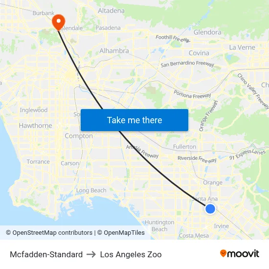 Mcfadden-Standard to Los Angeles Zoo map