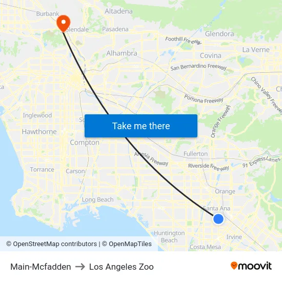 Main-Mcfadden to Los Angeles Zoo map