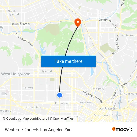 Western / 2nd to Los Angeles Zoo map